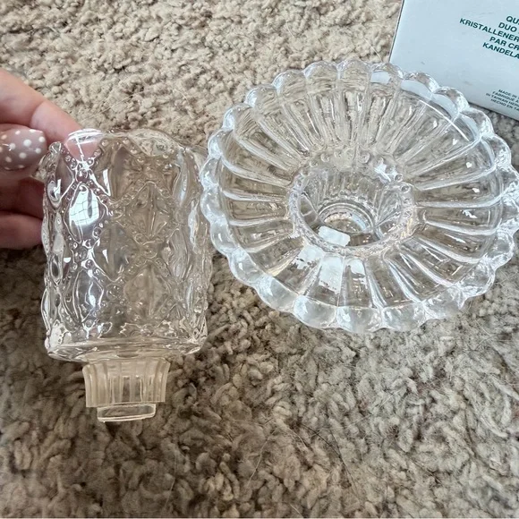 Vintage PartyLite Quilted Crystal Votive or Taper Candle Holder Pair P9246 - Picture 4 of 8